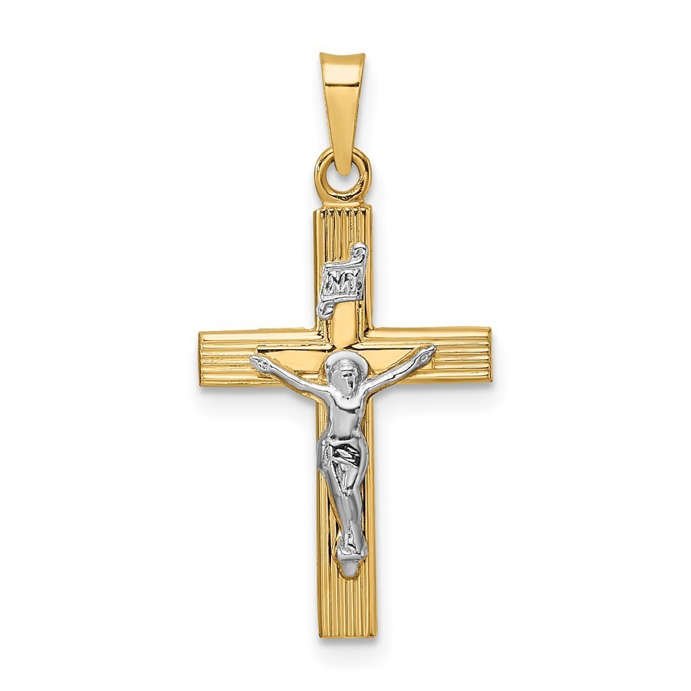 Million Charms 14k Gold TwoTone Polished Solid Inri Crucifix Pendant